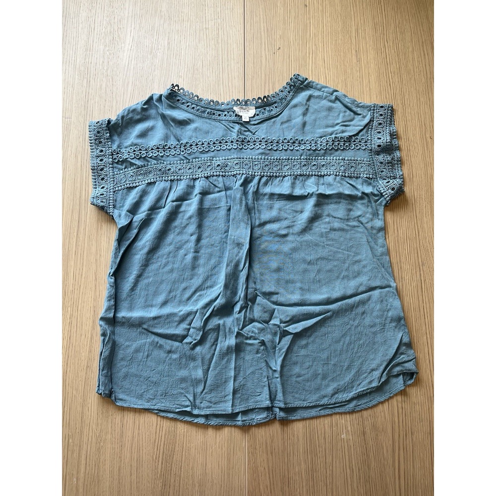 Perch by Blu Pepper 1X Teal Lace Trim Blouse Rayon Boho Button Back Plus Size